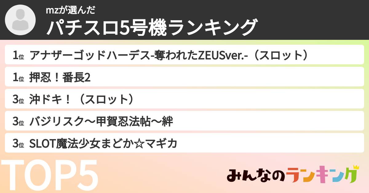 mzさんの「パチスロ5号機ランキング」
