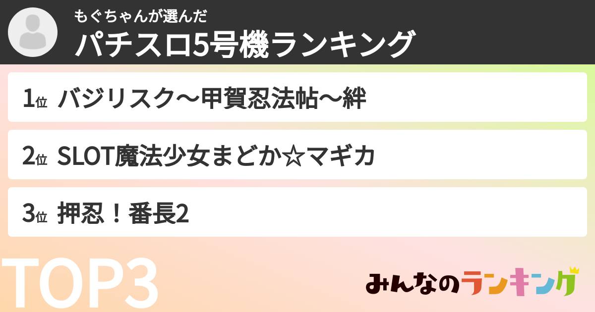 もぐちゃんさんの「パチスロ5号機ランキング」