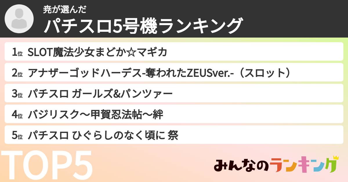 尭さんの「パチスロ5号機ランキング」
