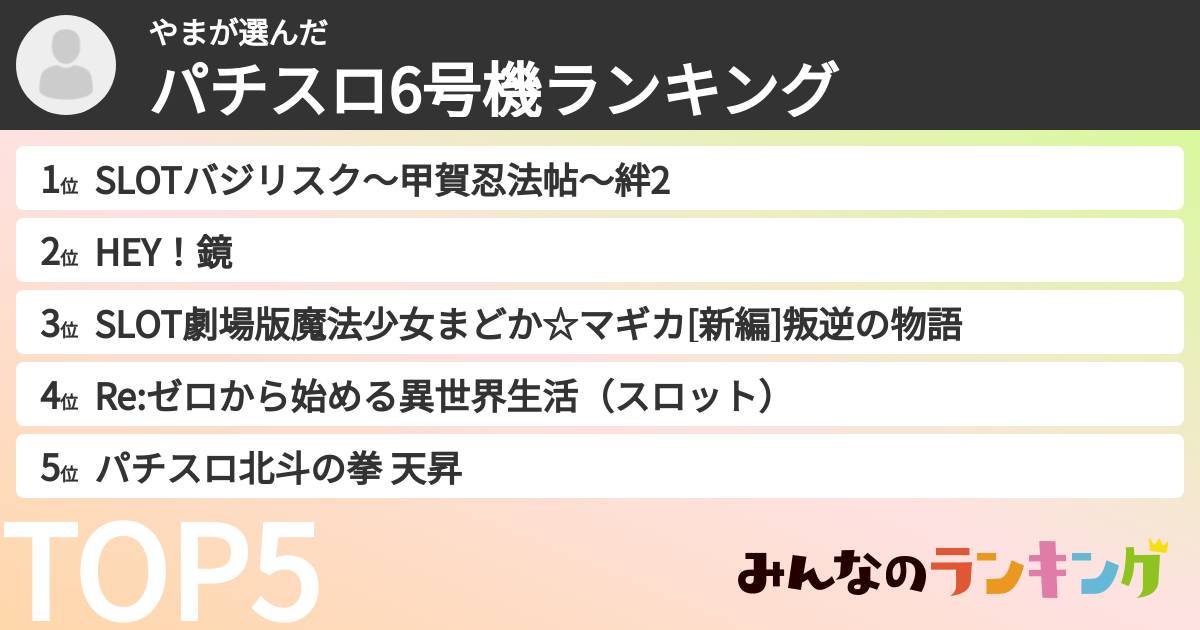 やまさんの「パチスロ6号機ランキング」
