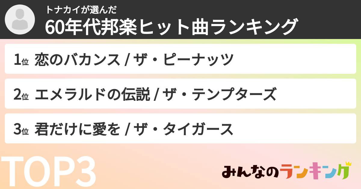 トナカイさんの「60年代邦楽ヒット曲ランキング」