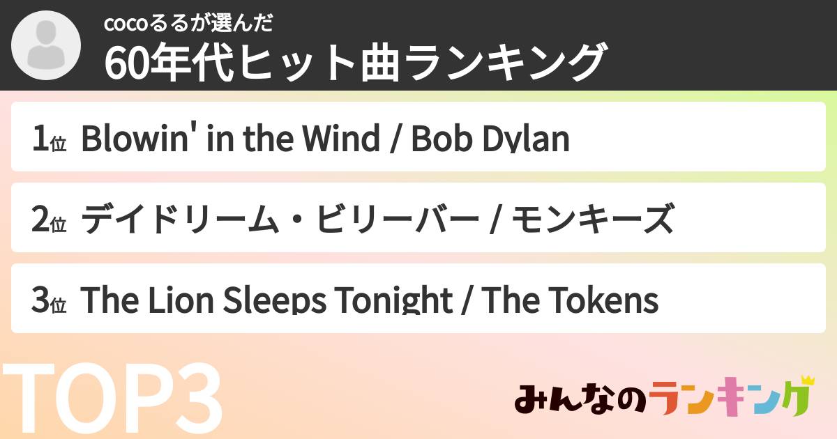 cocoるるさんの「60年代ヒット曲ランキング」
