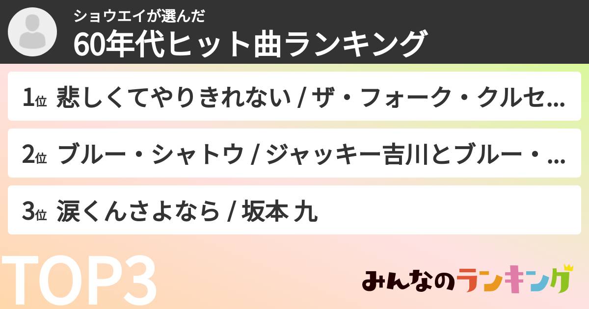 ショウエイさんの「60年代ヒット曲ランキング」