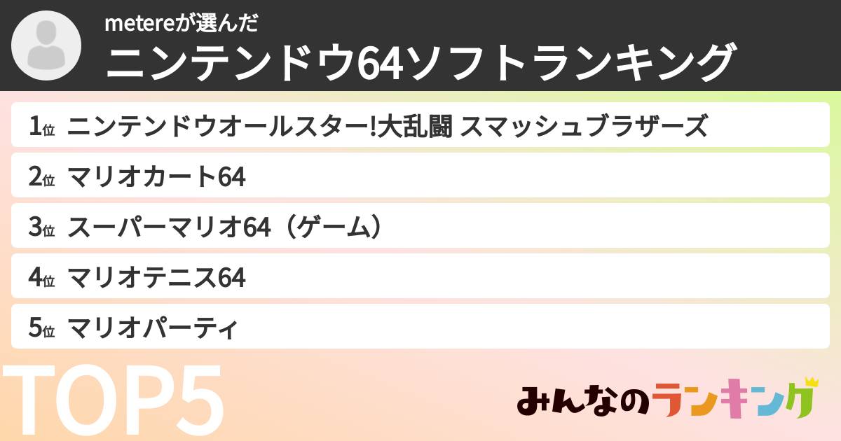 metereさんの「ニンテンドウ64ソフトランキング」