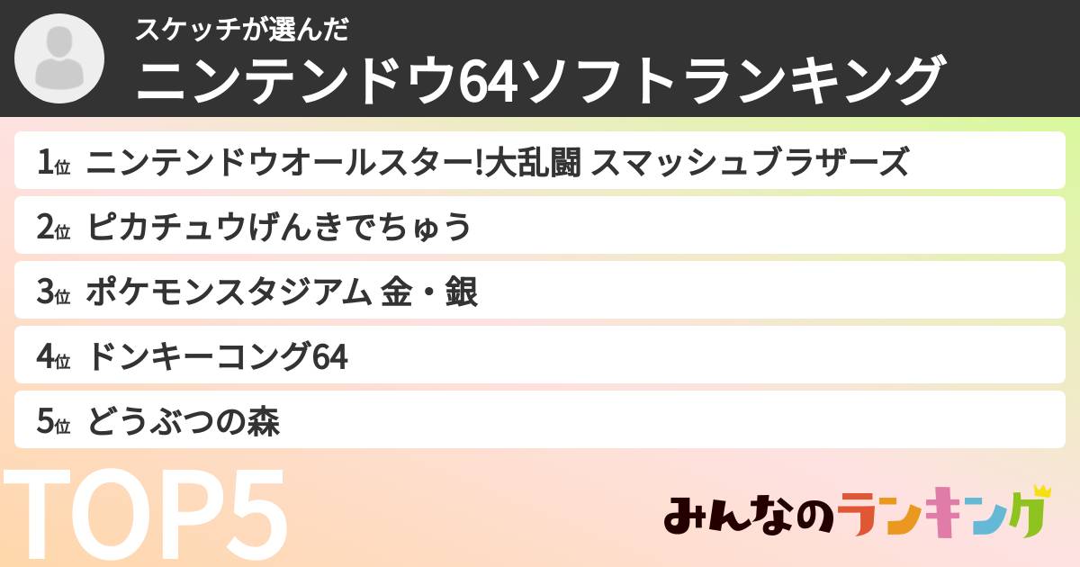 スケッチさんの「ニンテンドウ64ソフトランキング」