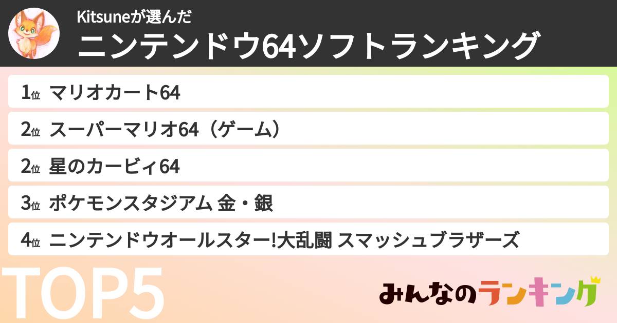 Kitsuneさんの「ニンテンドウ64ソフトランキング」