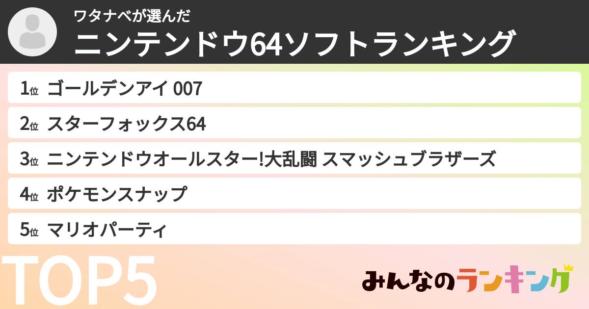 ワタナベさんの「ニンテンドウ64ソフトランキング」