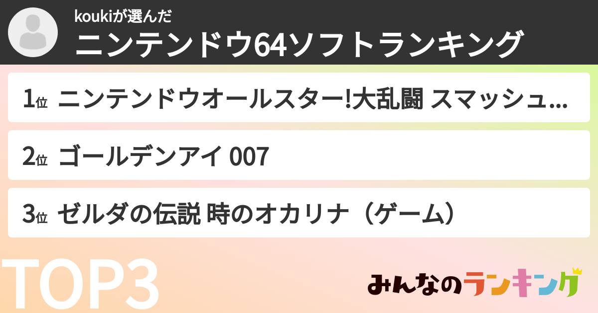 koukiさんの「ニンテンドウ64ソフトランキング」