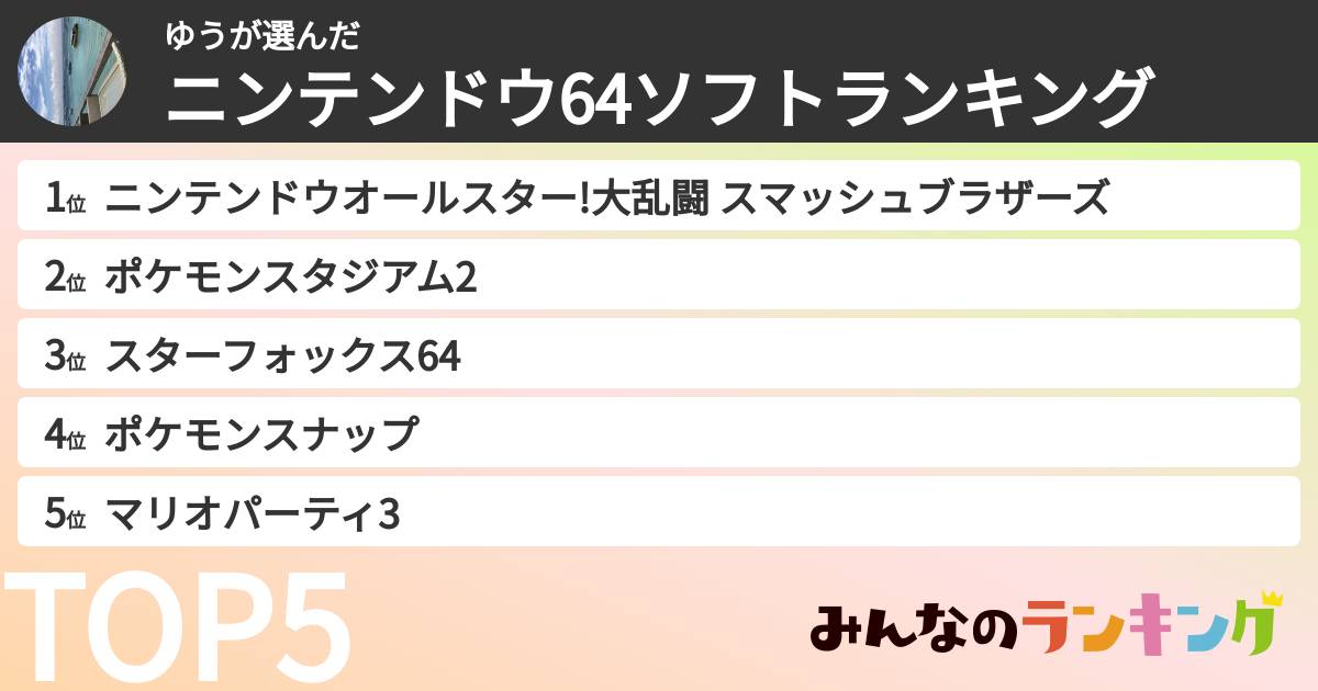 ゆうさんの「ニンテンドウ64ソフトランキング」