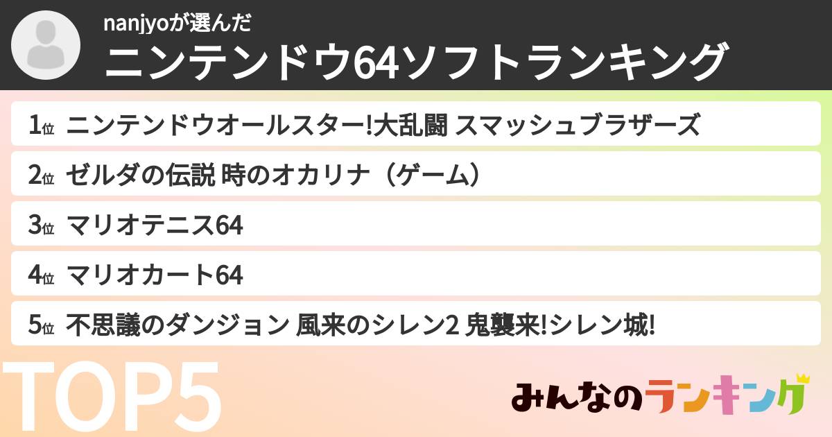 nanjyoさんの「ニンテンドウ64ソフトランキング」