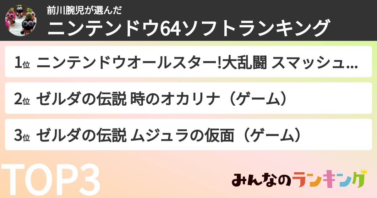 前川腕児さんの「ニンテンドウ64ソフトランキング」
