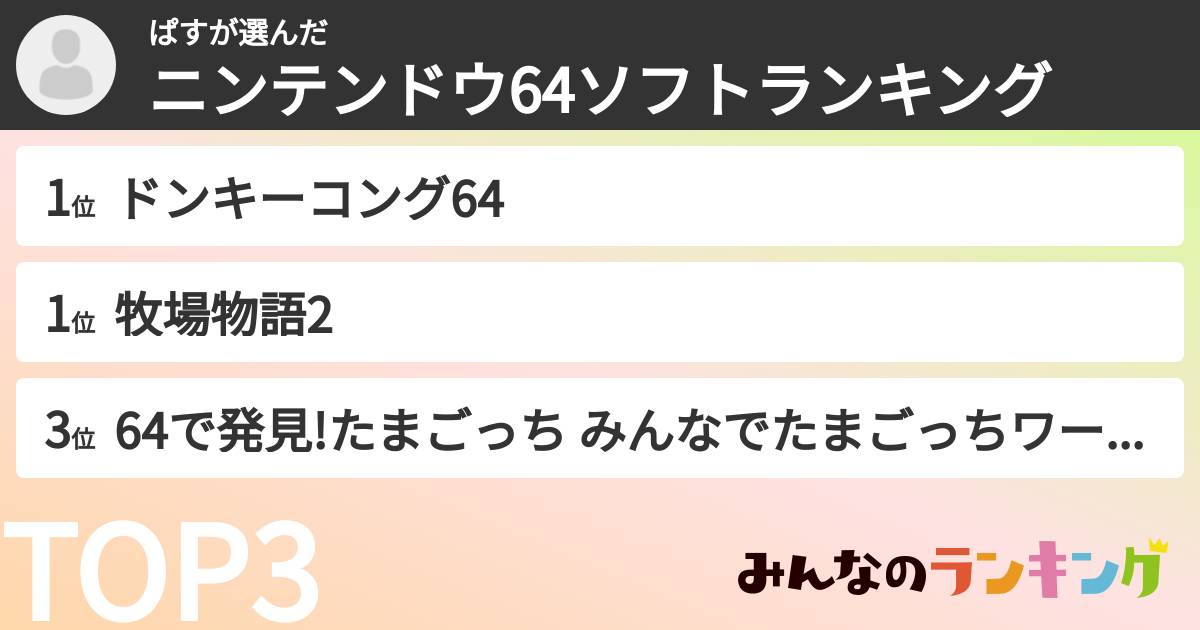 ぱすさんの「ニンテンドウ64ソフトランキング」