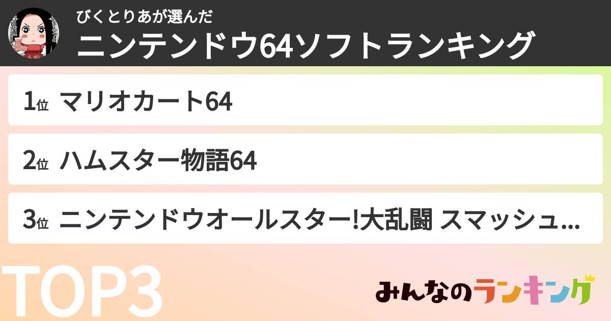 びくとりあさんの「ニンテンドウ64ソフトランキング」
