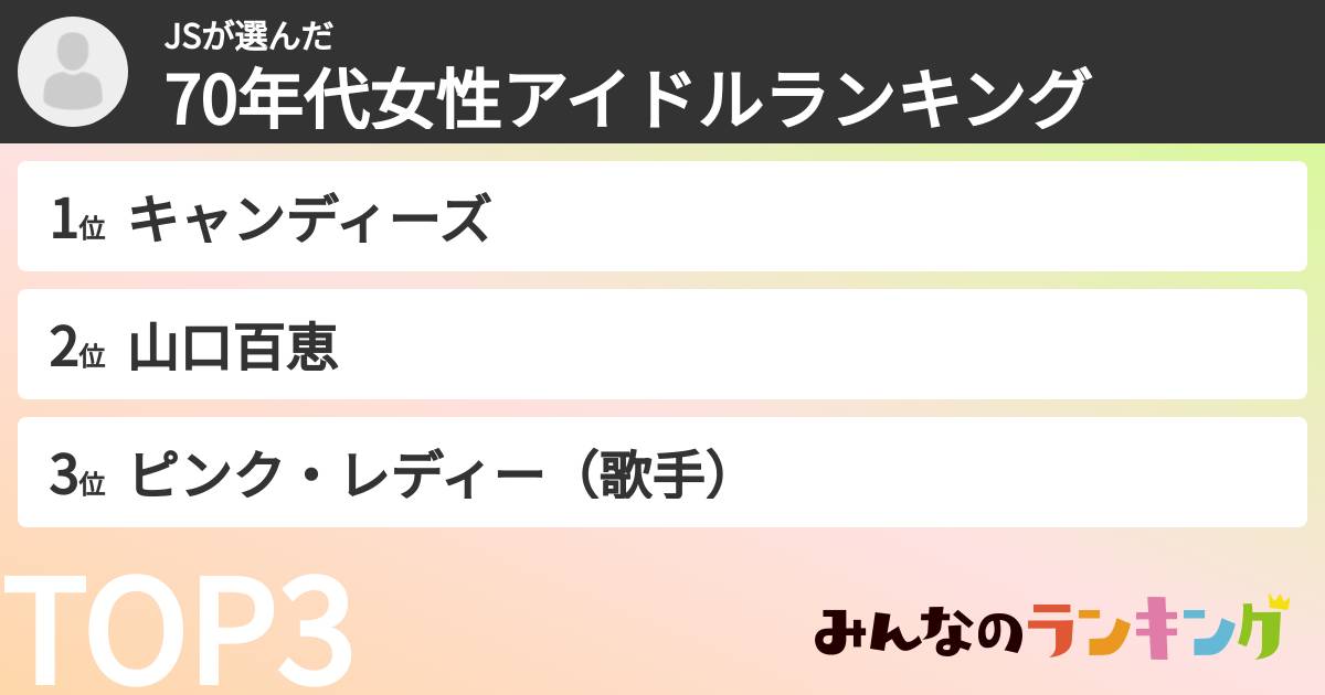 JSさんの「70年代女性アイドルランキング」