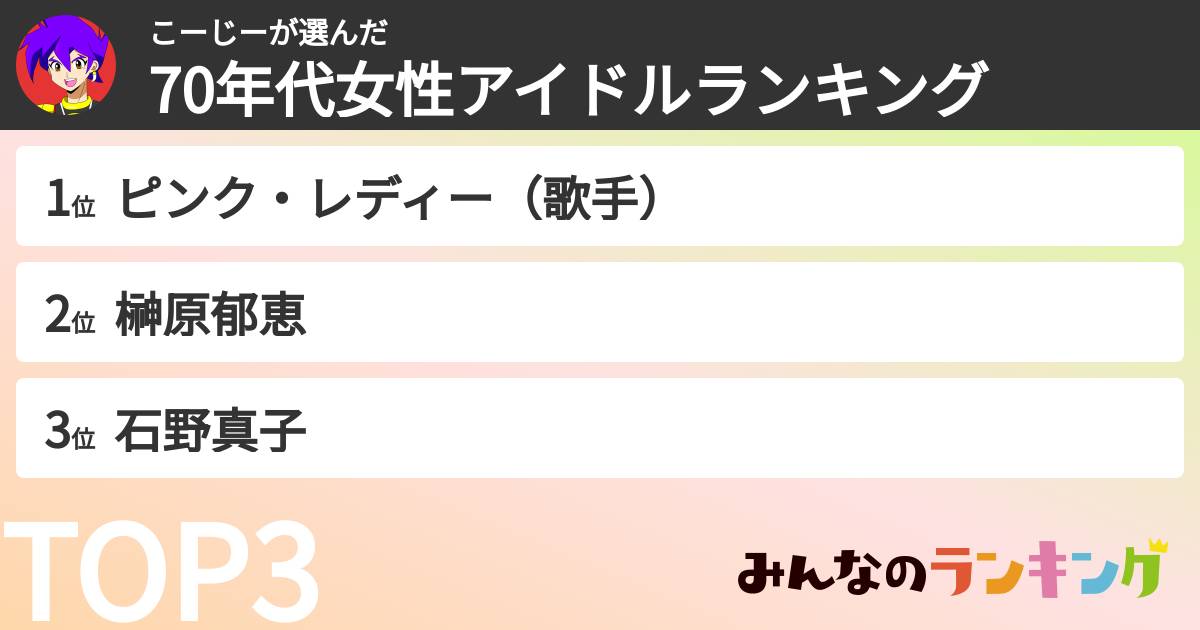 こーじーさんの「70年代女性アイドルランキング」