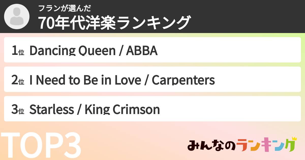 フランさんの「70年代洋楽ランキング」