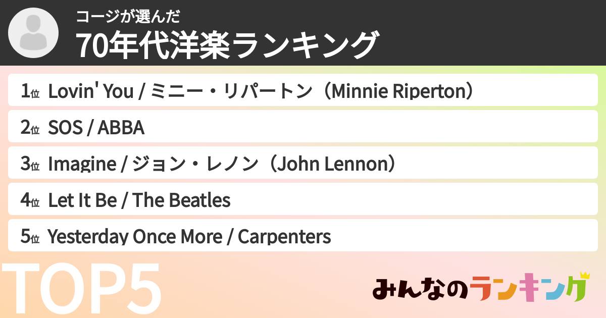 コージさんの「70年代洋楽ランキング」