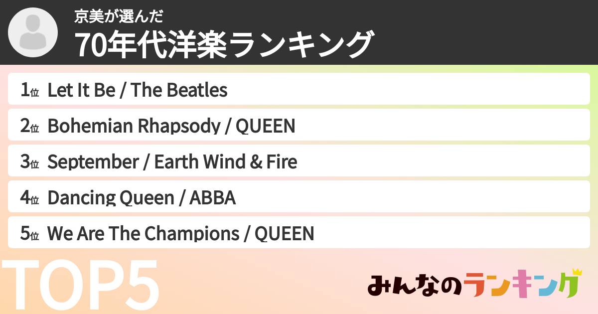 京美さんの「70年代洋楽ランキング」