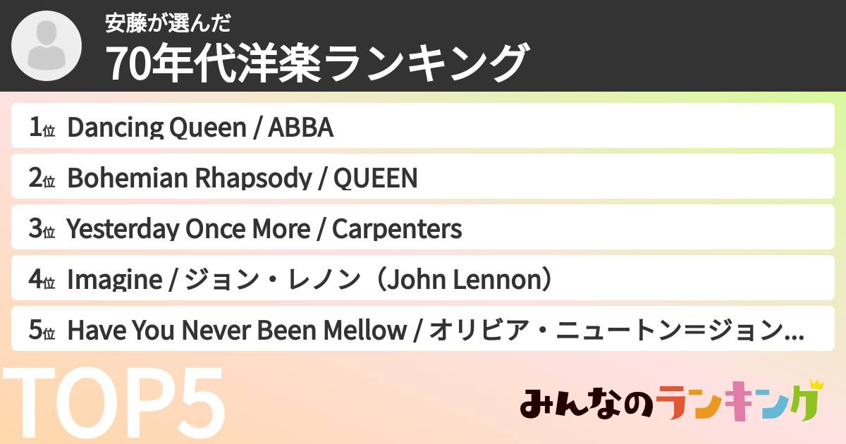 安藤さんの「70年代洋楽ランキング」