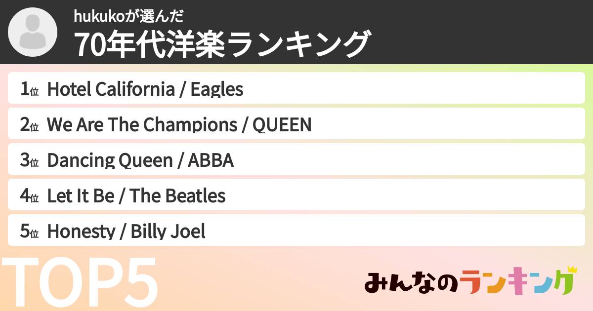 hukukoさんの「70年代洋楽ランキング」