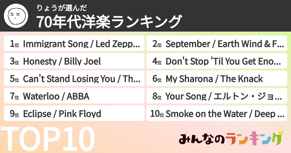 りょうさんの「70年代洋楽ランキング」