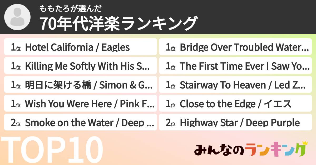 ももたろさんの「70年代洋楽ランキング」