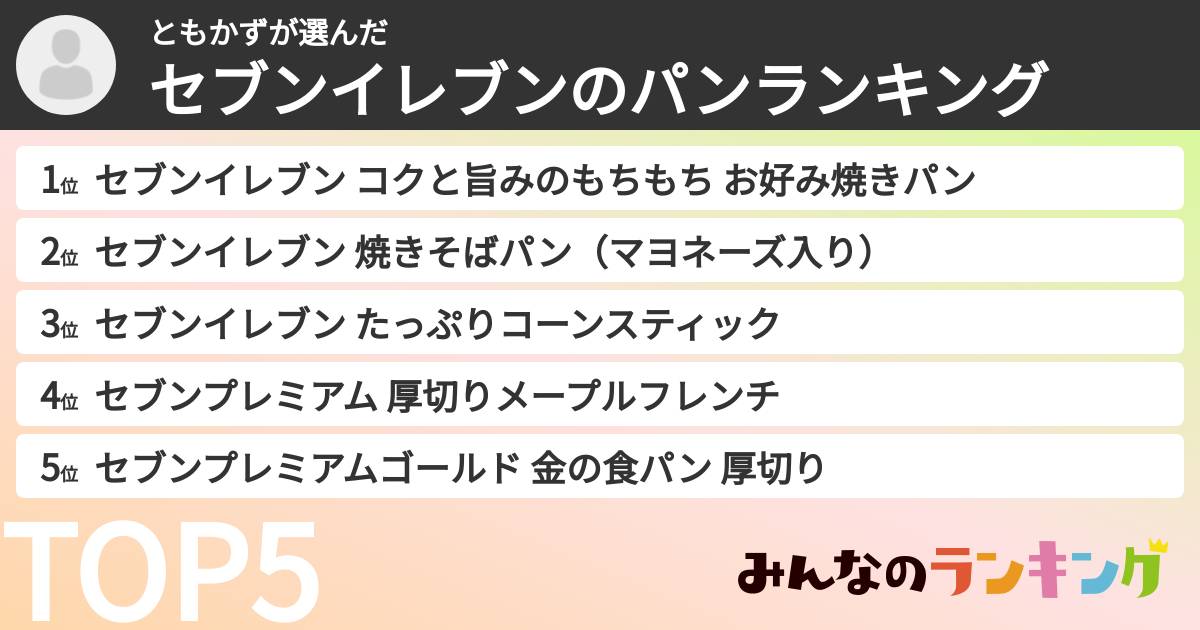 ともかずさんの「セブンイレブンのパンランキング」