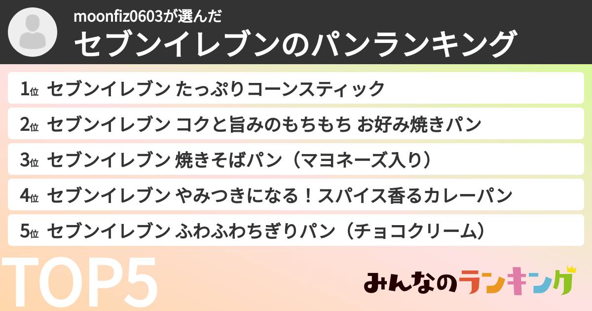 moonfiz0603さんの「セブンイレブンのパンランキング」
