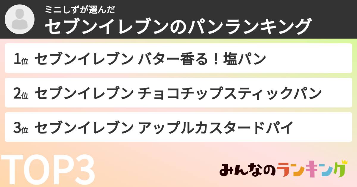 ミニしずさんの「セブンイレブンのパンランキング」
