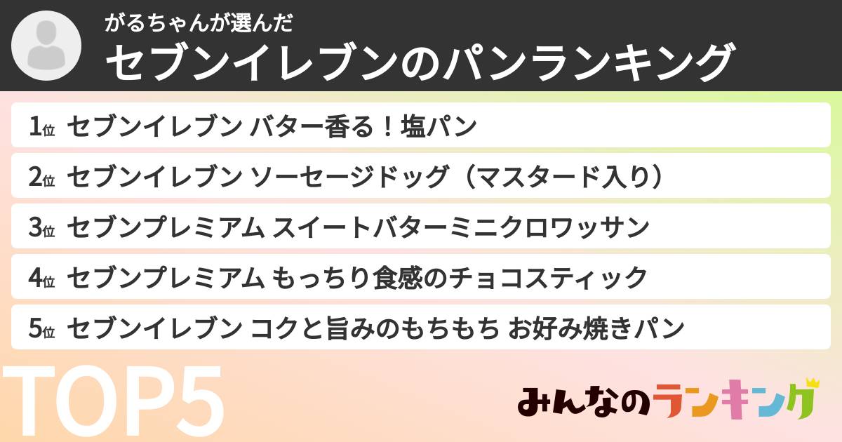 がるちゃんさんの「セブンイレブンのパンランキング」