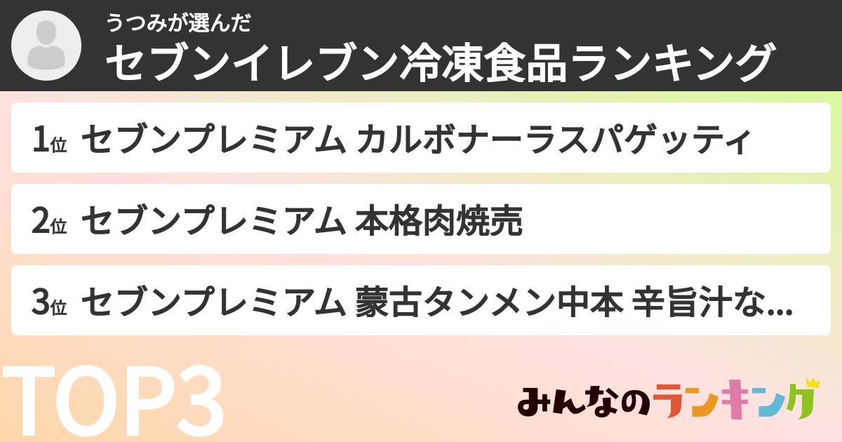 うつみさんの「セブンイレブン冷凍食品ランキング」