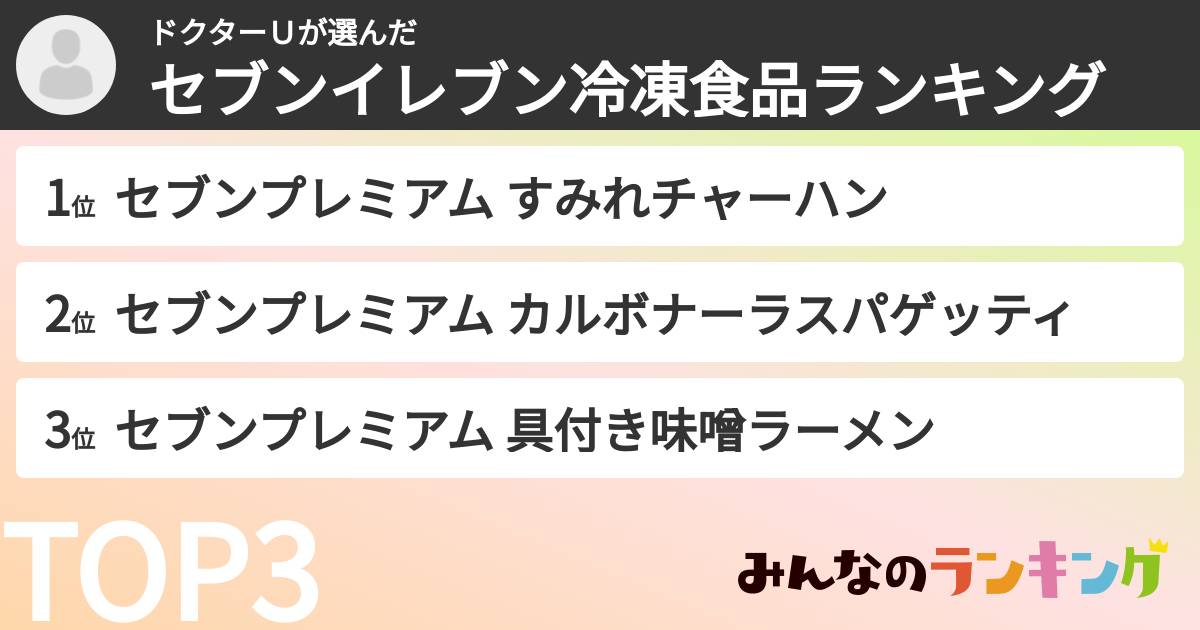 ドクターＵさんの「セブンイレブン冷凍食品ランキング」