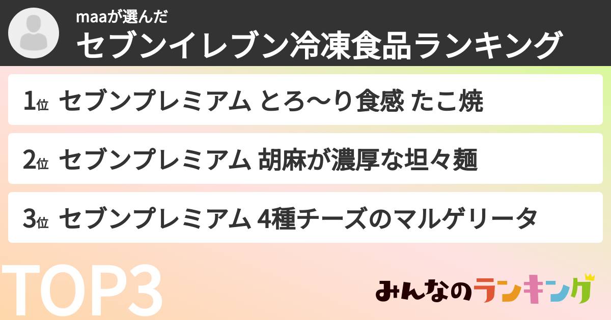 maaさんの「セブンイレブン冷凍食品ランキング」
