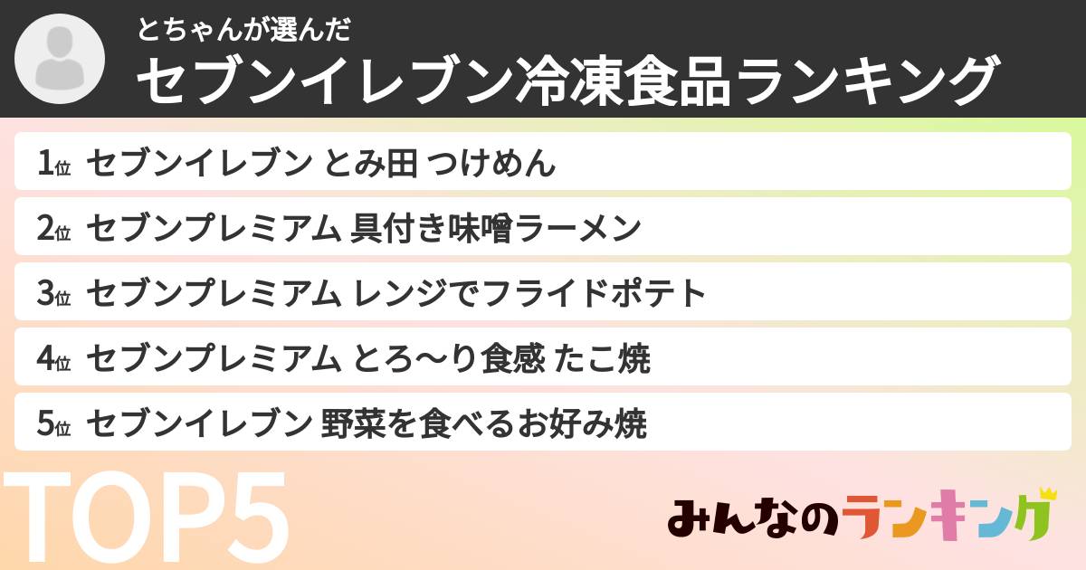 とちゃんさんの「セブンイレブン冷凍食品ランキング」