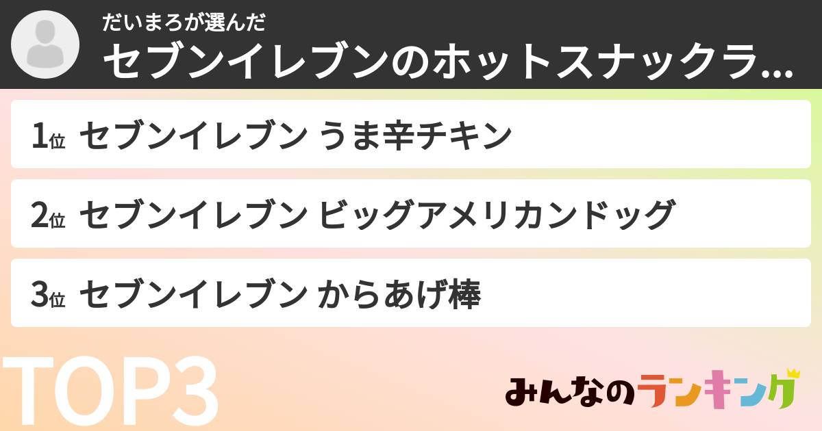 だいまろさんの「セブンイレブンのホットスナックランキング」