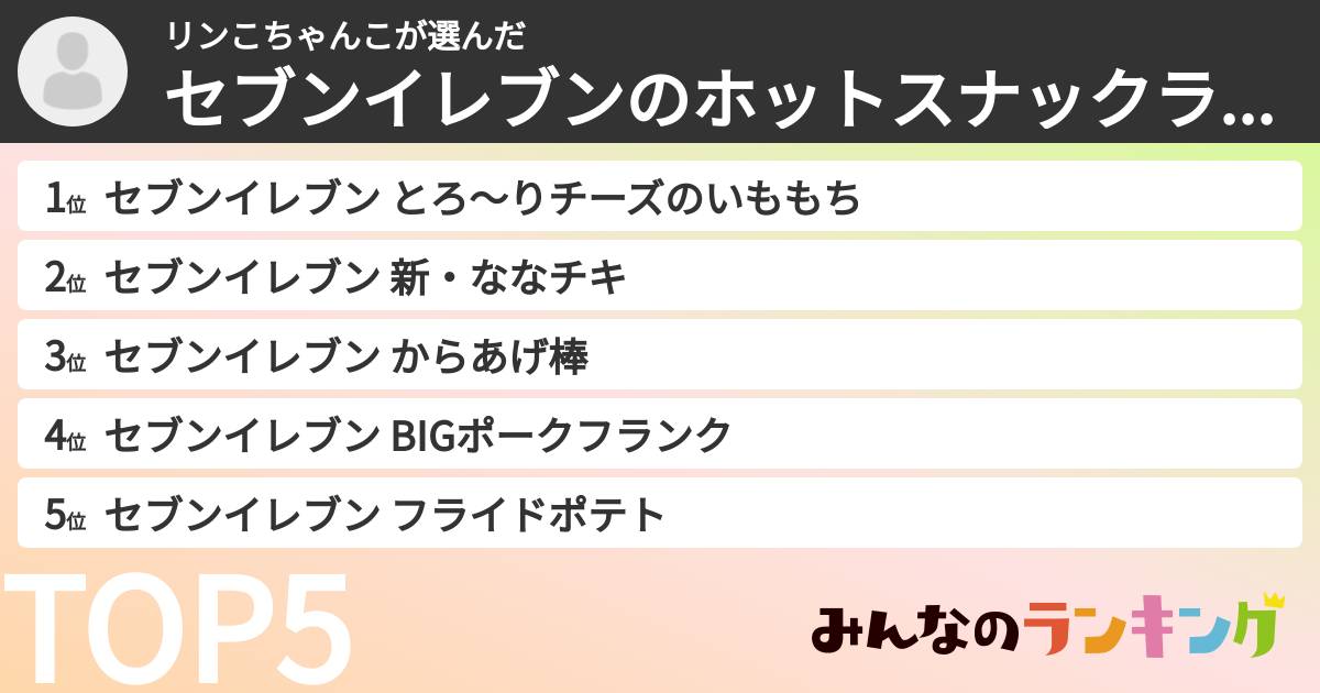 リンこちゃんこさんの「セブンイレブンのホットスナックランキング」