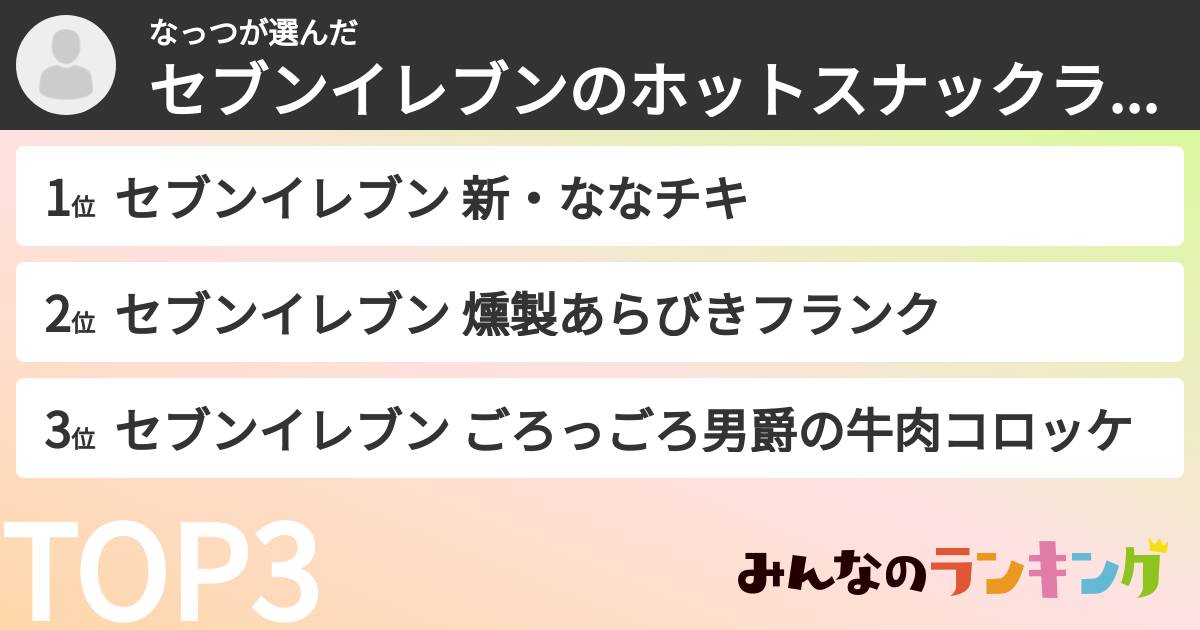 なっつさんの「セブンイレブンのホットスナックランキング」