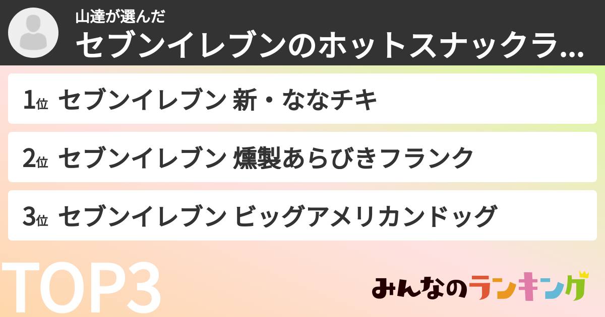 山達さんの「セブンイレブンのホットスナックランキング」
