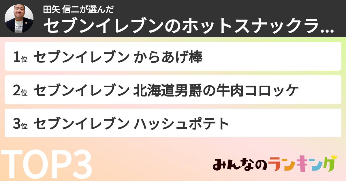 田矢 信二さんの「セブンイレブンのホットスナックランキング」