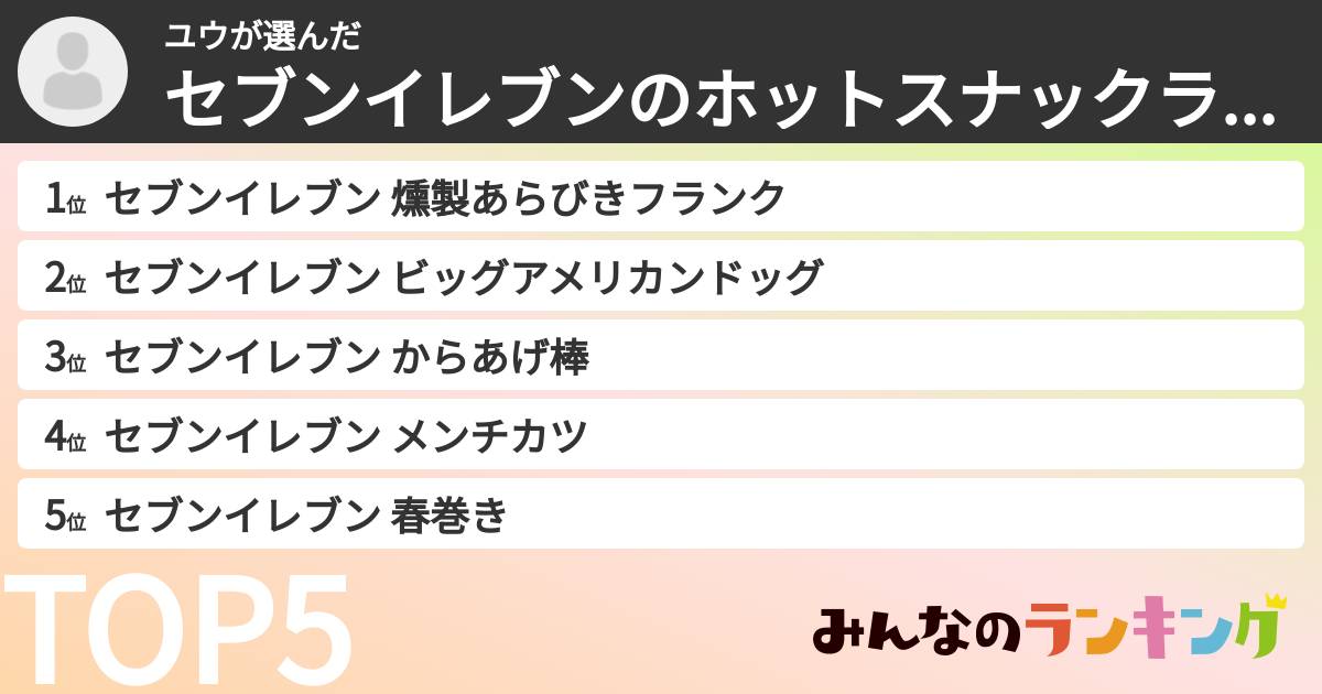 ユウさんの「セブンイレブンのホットスナックランキング」