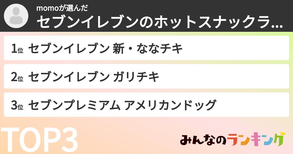momoさんの「セブンイレブンのホットスナックランキング」
