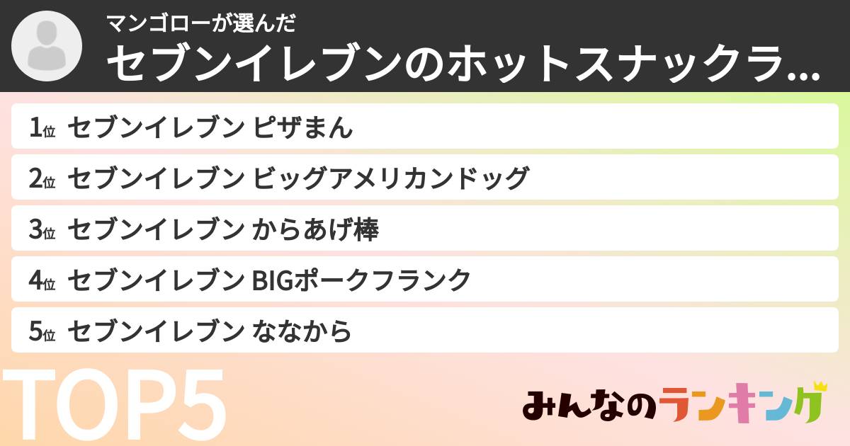 マンゴローさんの「セブンイレブンのホットスナックランキング」