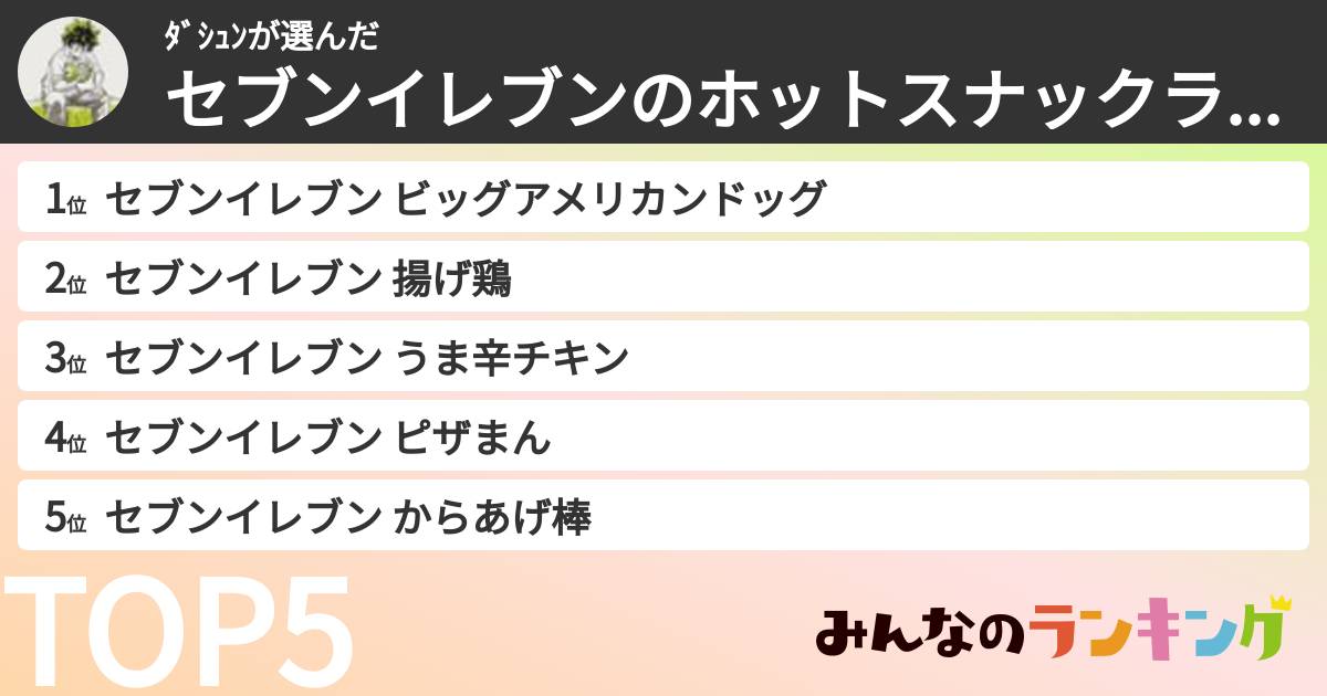 ﾀﾞｼｭﾝさんの「セブンイレブンのホットスナックランキング」