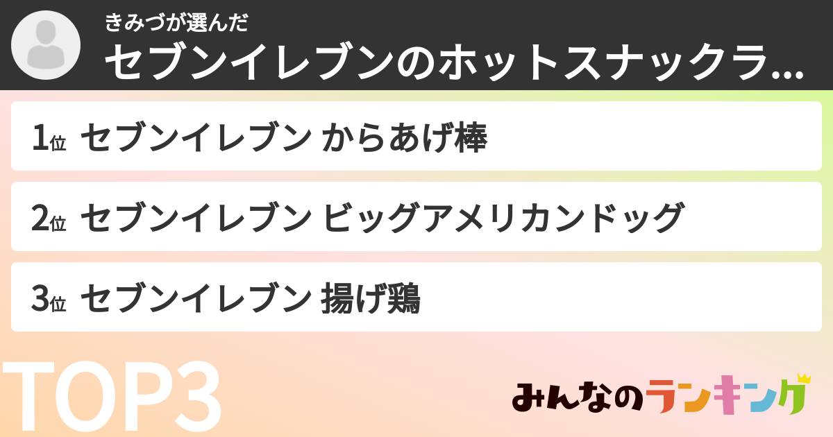 きみづさんの「セブンイレブンのホットスナックランキング」