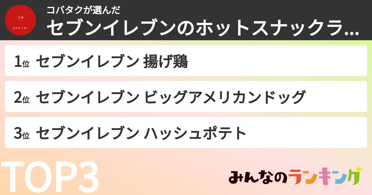 コバタクさんの「セブンイレブンのホットスナックランキング」