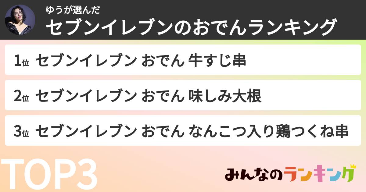 ゆうさんの「セブンイレブンのおでんランキング」