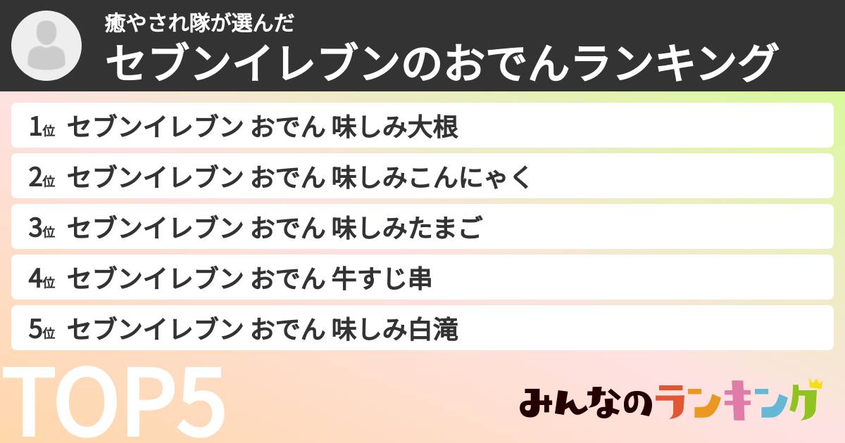 癒やされ隊さんの「セブンイレブンのおでんランキング」