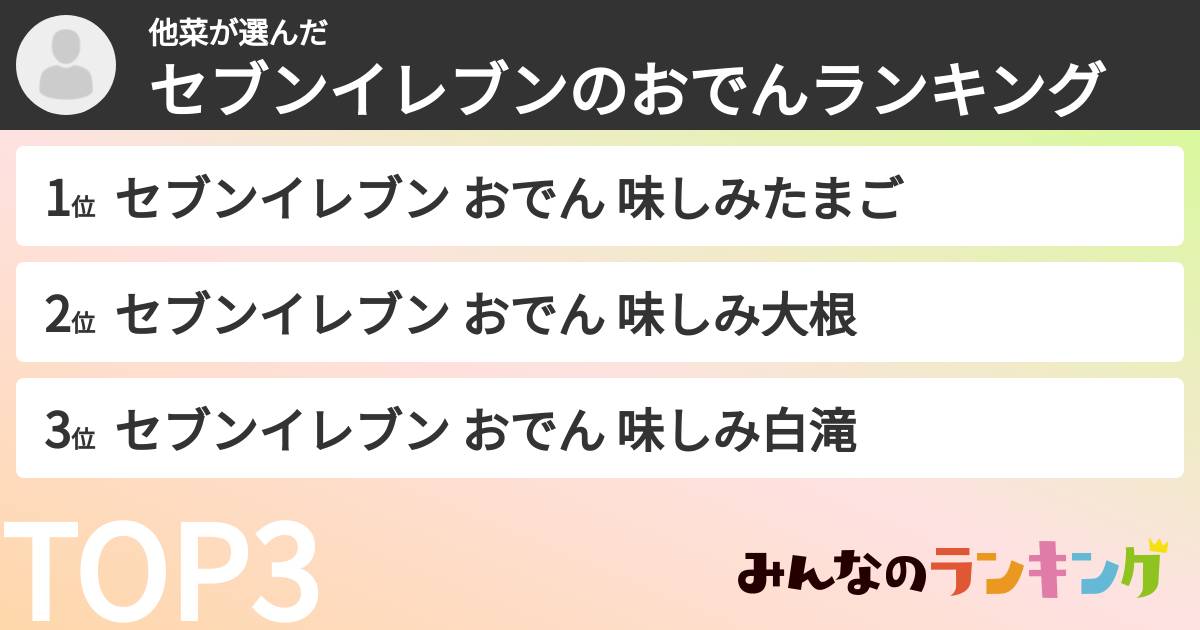他菜さんの「セブンイレブンのおでんランキング」