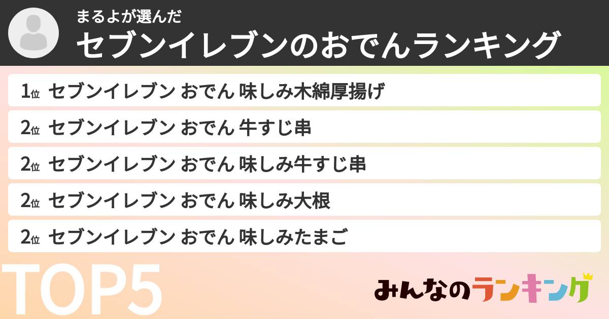 まるよさんの「セブンイレブンのおでんランキング」