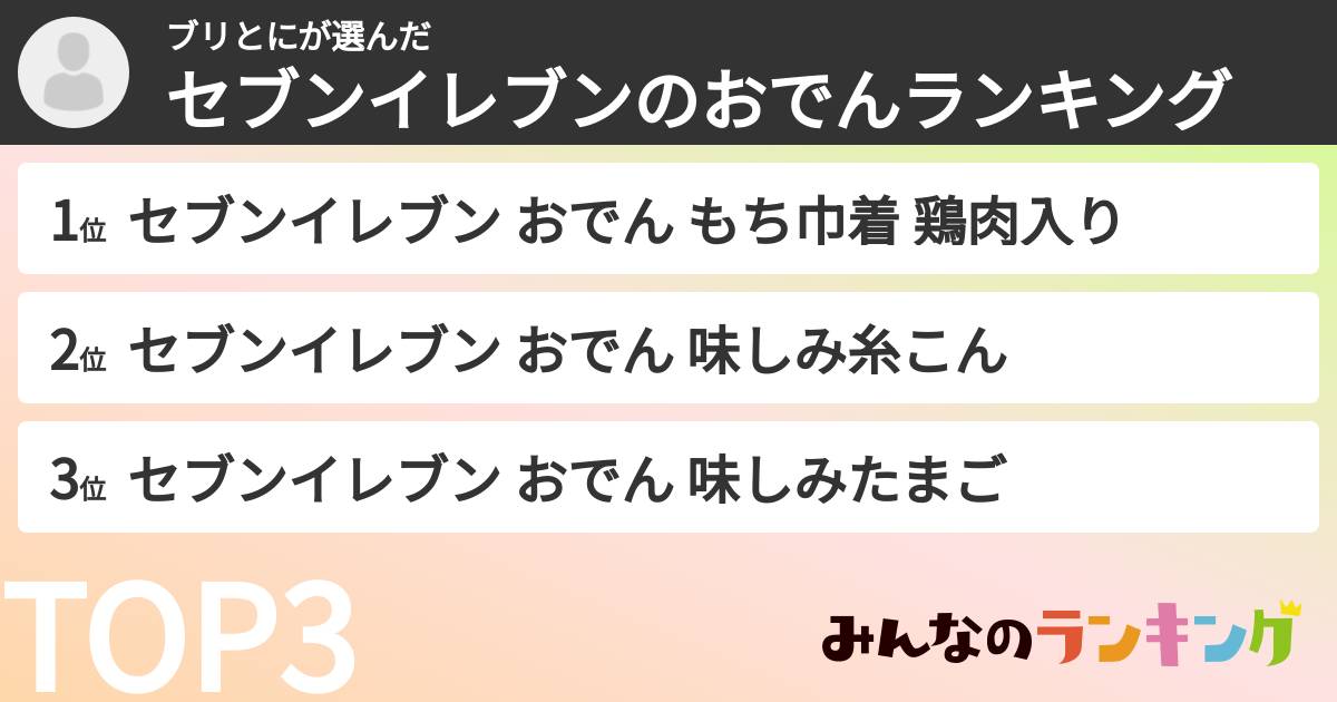 ブリとにさんの「セブンイレブンのおでんランキング」
